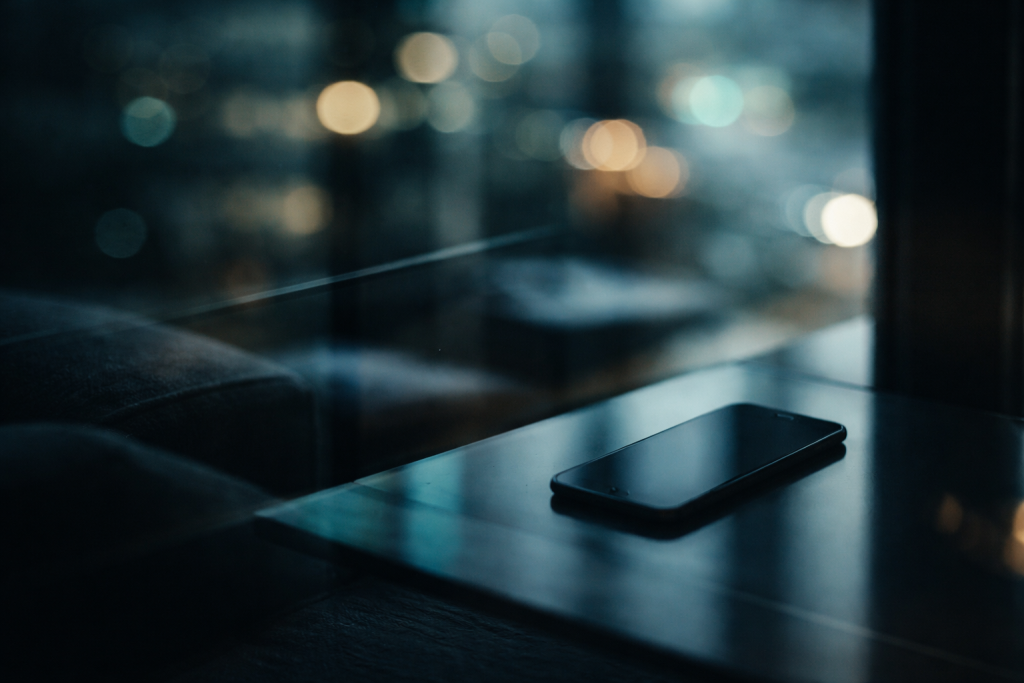 [dark] Til mission/værdier: et symbolsk miljøbillede, der viser forbindelser og flow mellem idéer, kultur og teknologi uden at være bogstaveligt.